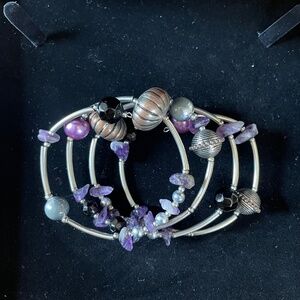 Artisan Boho Wrap Bracelet with Silver and Crystal Beads